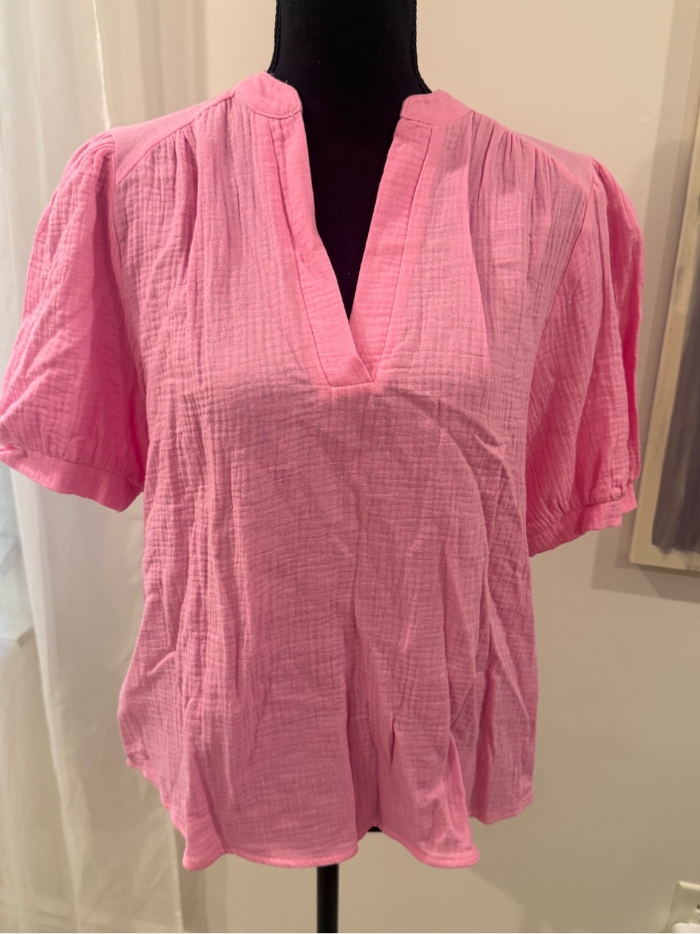 Avara Relaxed Pink V-Neck Gauze Blouse for Women